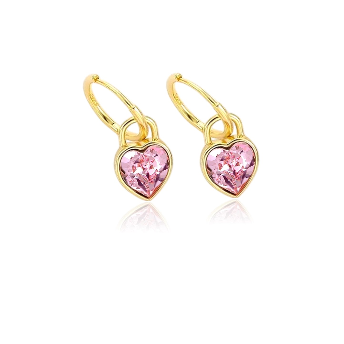 CLARA Pink Austrian Crystal Heart Detachable Drop Earrings 14K Gold Over Sterling Silver