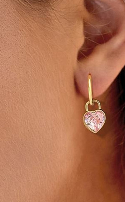 CLARA Pink Austrian Crystal Heart Detachable Drop Earrings 14K Gold Over Sterling Silver
