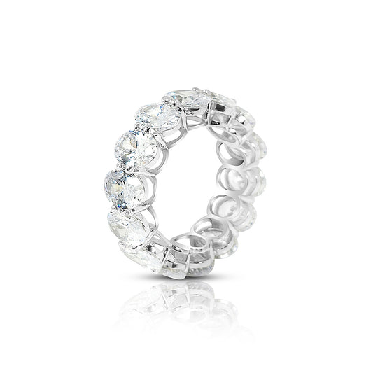 DANAMARIE White CZ Diamond Simulant Oval Cut Eternity Ring in Rhodium Over Sterling Silver