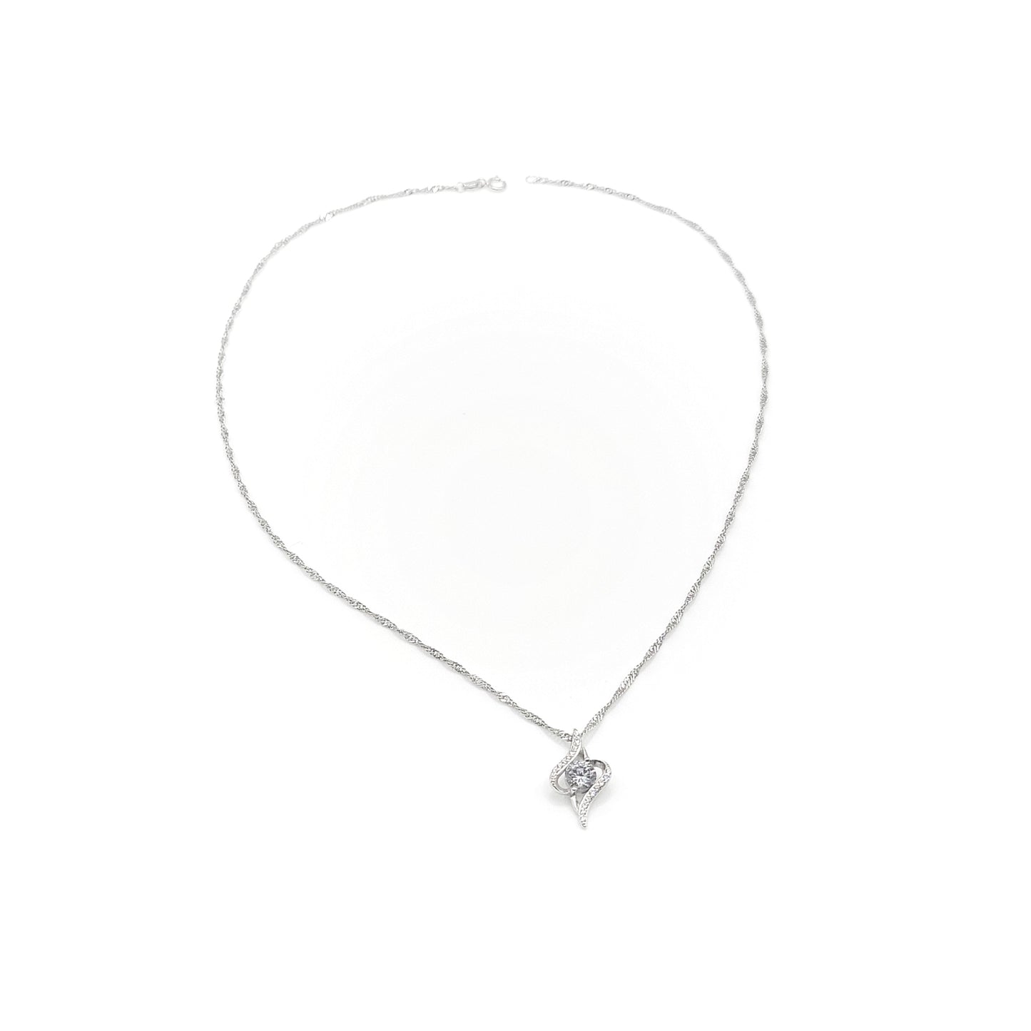DANA Round Solitaire CZ Diamond Pendant Necklace in Rhodium Over Sterling Silver