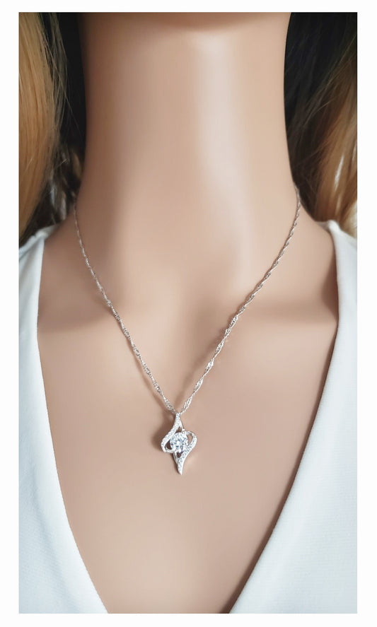 DANA Round Solitaire CZ Diamond Simulant Pendant Necklace in Rhodium Over Sterling Silver