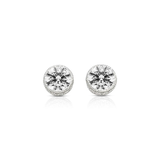 DIANE White CZ Diamond Simulant Round Halo Earrings, Necklace Set  in Rhodium Over Sterling Silver