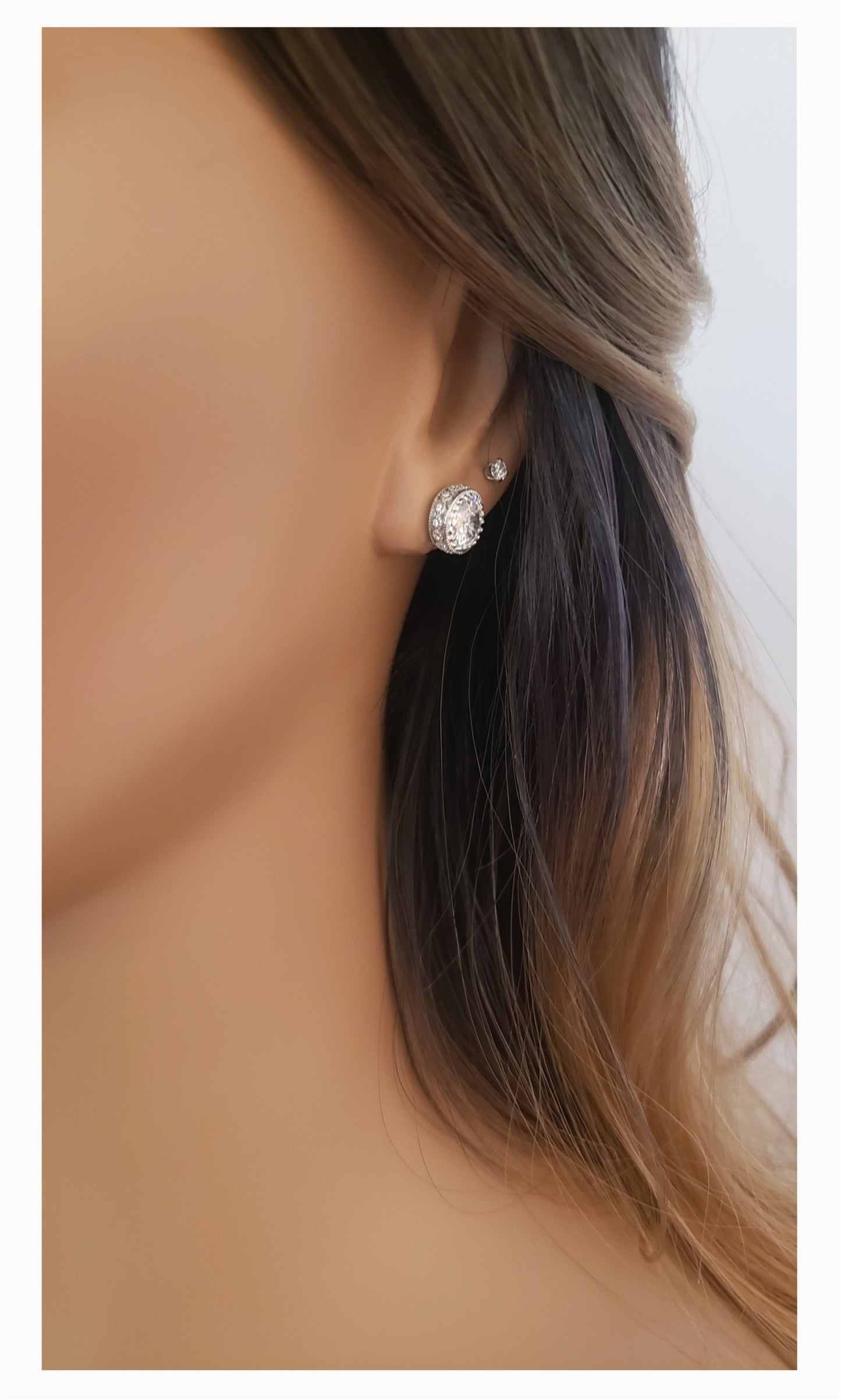 DIANE Round Halo Stud Earrings in Sterling Silver