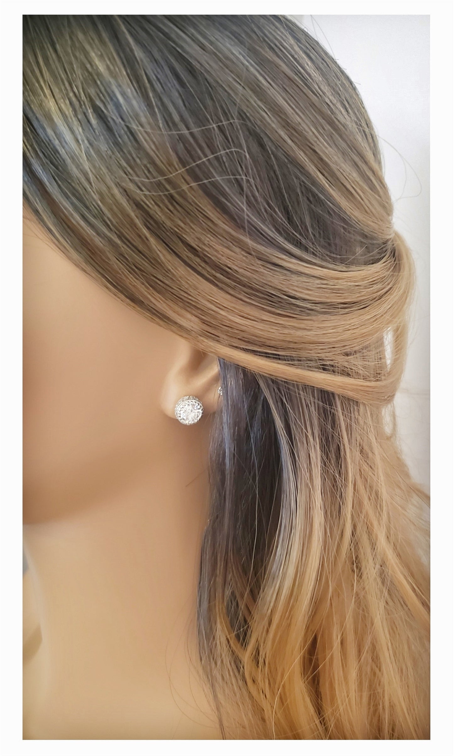 DIANE Round Halo Stud Earrings in Sterling Silver