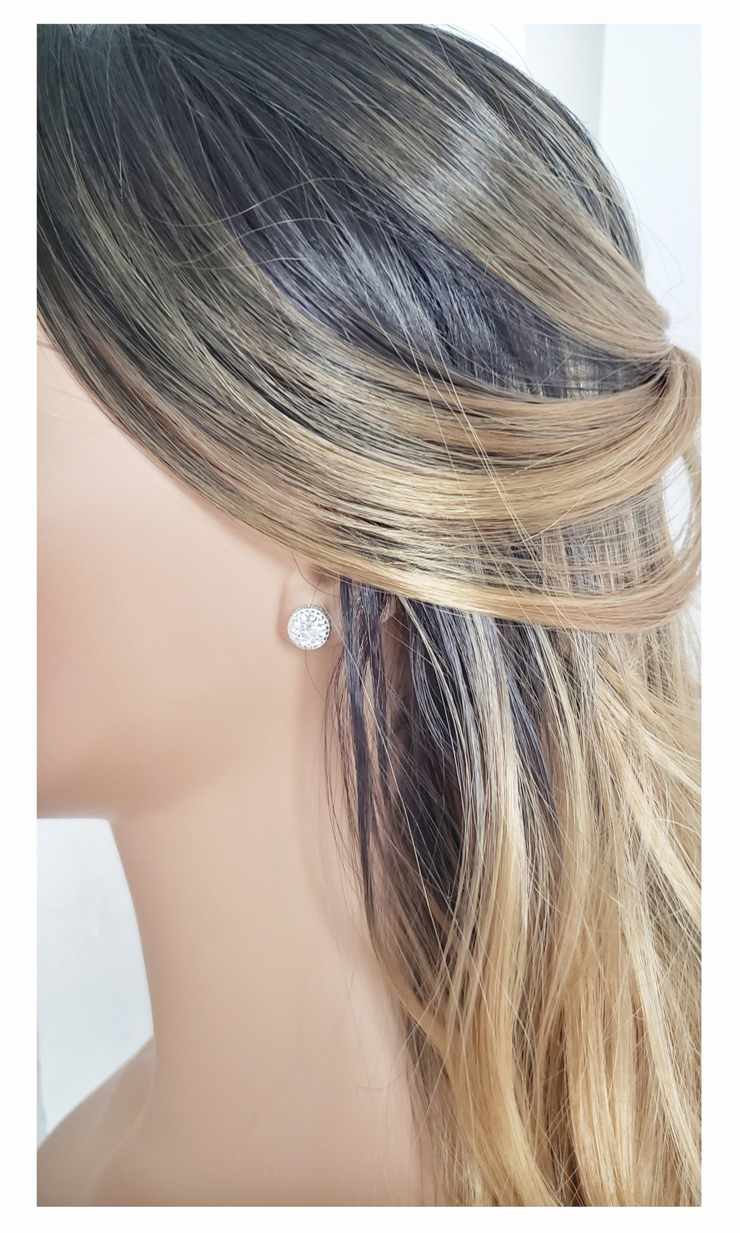 DIANE Round Halo Stud Earrings in Sterling Silver