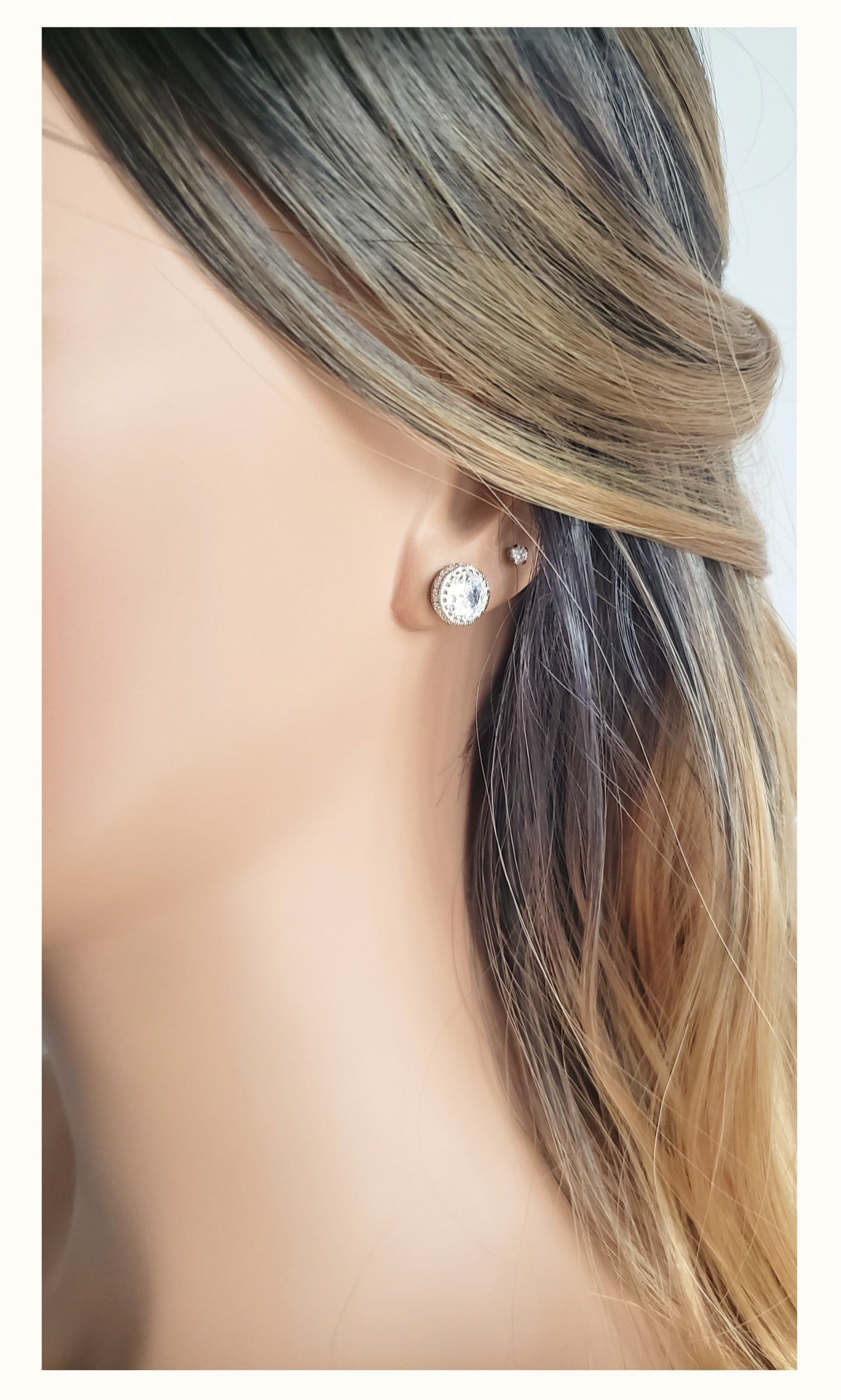 DIANE Round Halo Stud Earrings in Sterling Silver