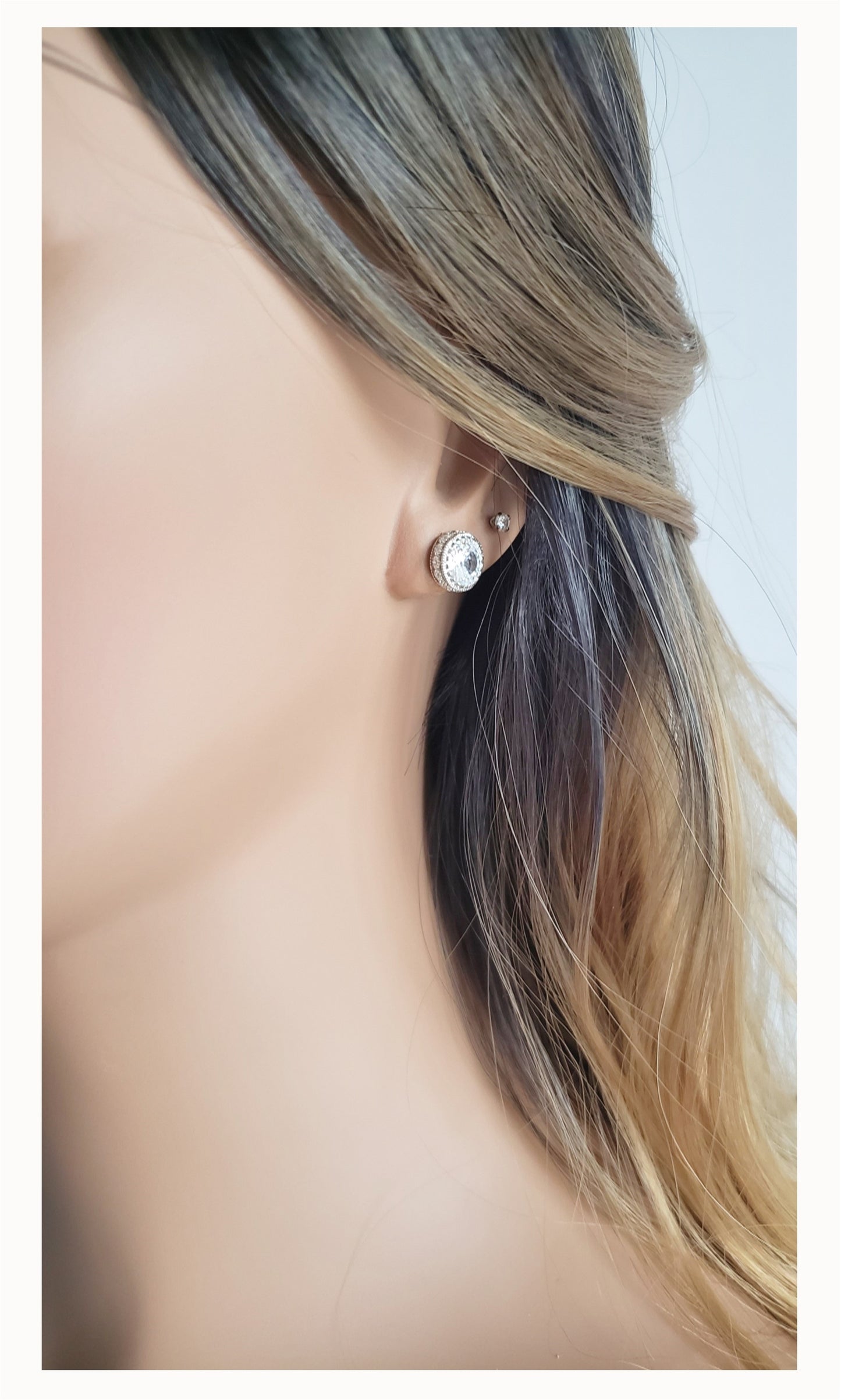 DIANE Round Halo Stud Earrings in Sterling Silver