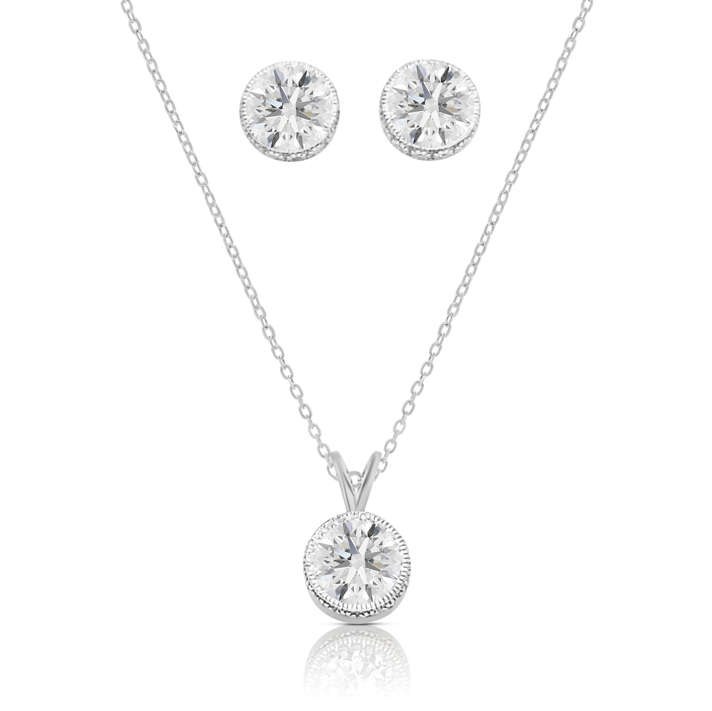 DIANE White CZ Diamond Simulant Round Halo Stud Earrings in Rhodium Over Sterling Silver