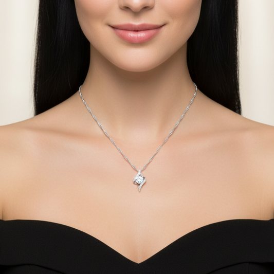 DANA Round Solitaire CZ Diamond Pendant Necklace in Rhodium Over Sterling Silver