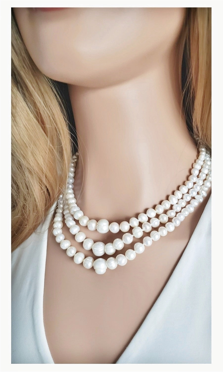ELIZABETH Freshwater Pearl Wrap Necklace With Clasp in Rhodium Over Sterling Silver