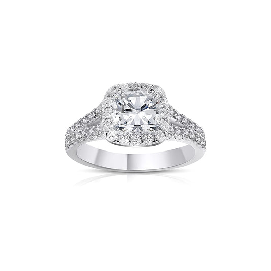 EMILY White CZ Diamond Simulant Halo Square Ring in Rhodium Over Sterling Silver