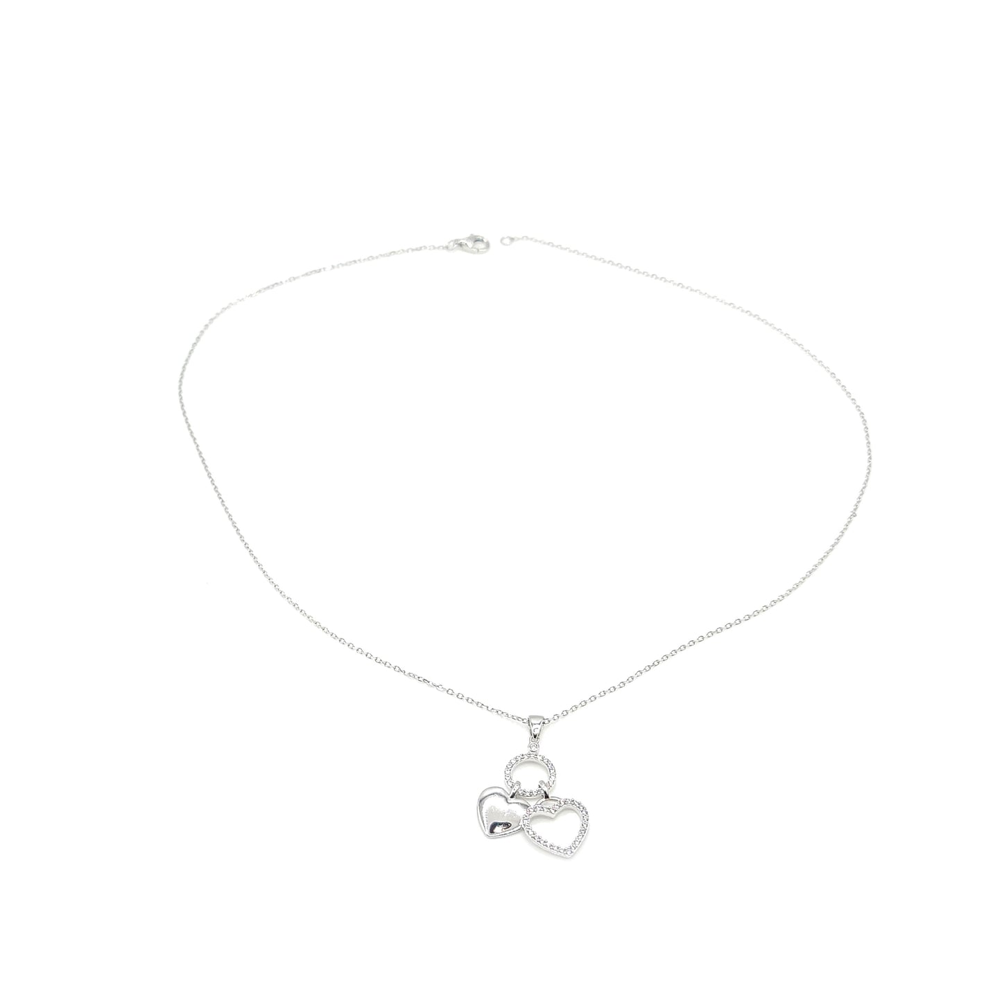 EVA Double Heart White CZ Diamond Simulant Pendant Necklace in Rhodium Over Sterling Silver