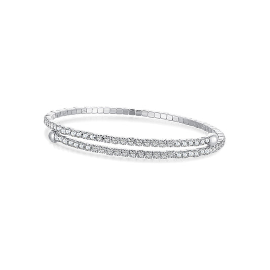 ELLA 2MM White CZ Diamond Simulant Bangle Tennis Bracelet in Rhodium Over Sterling Silver