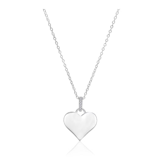 GLORIA Classic Heart Pendant Necklace in Rhodium Over Sterling Silver
