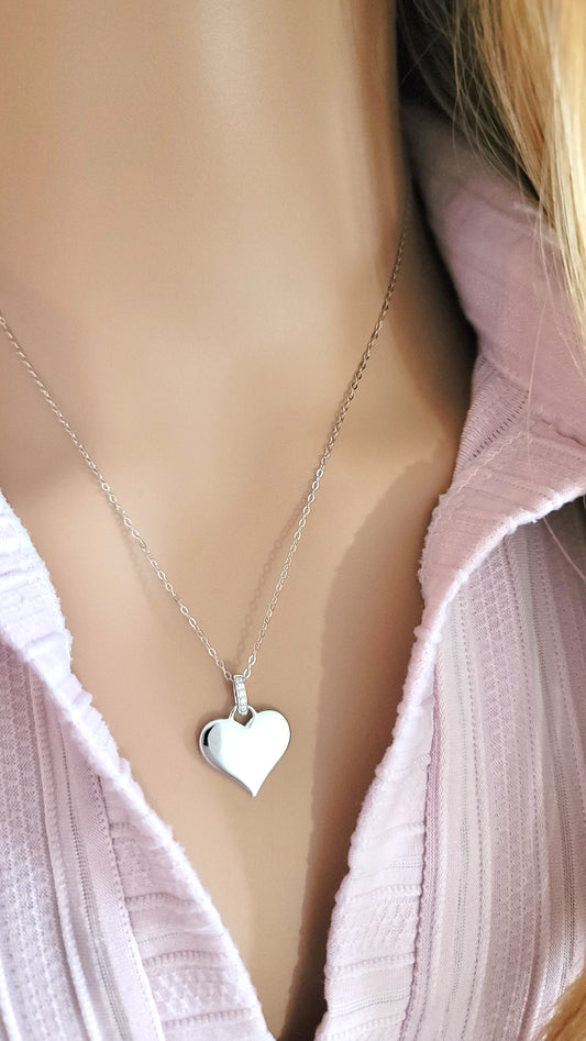 GLORIA Classic Heart Pendant Necklace in Rhodium Over Sterling Silver