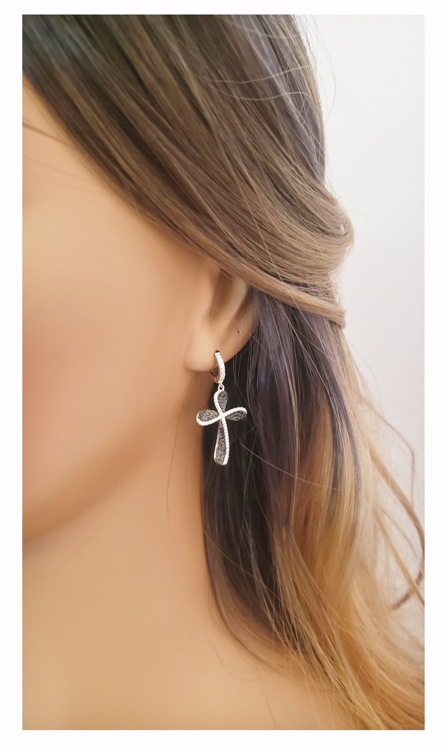 HOSANNA Black Stone Cross Earrings