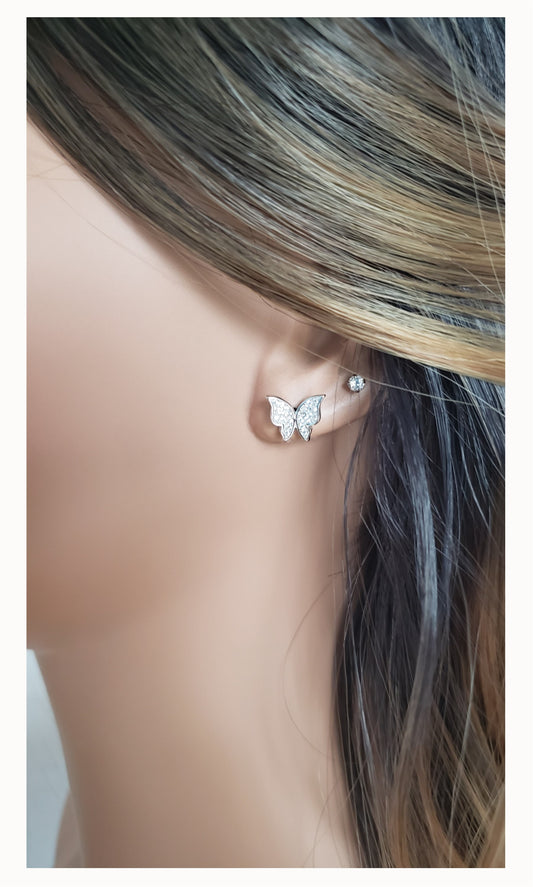 ISABELLA Butterfly Earrings in Rhodium Over Sterling Silver