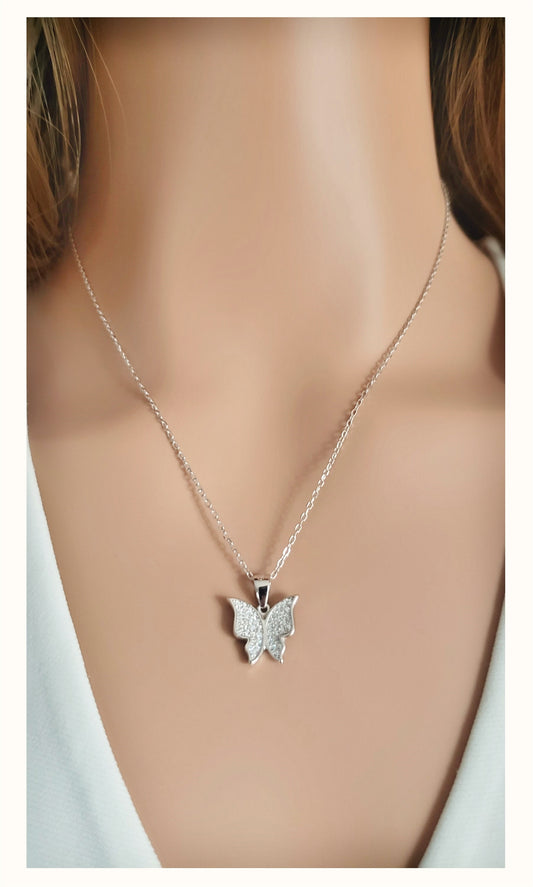 ISABELLA Butterfly Pendant Necklace in Rhodium Over Sterling Silver