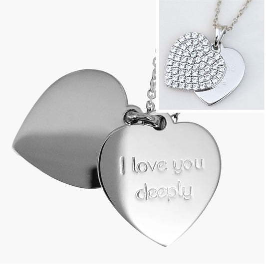 ANGELIQUE "I Love You Deeply" Pave White CZ Diamond Simulant Double Heart Pendant Necklace