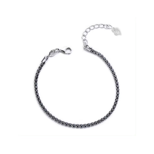 JAELLE Elegant Black Tennis Bracelet in Rhodium Over Sterling Silver