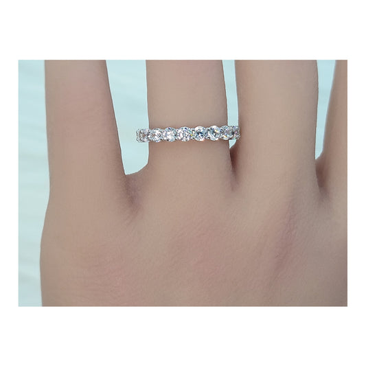 JEMIMA Full Eternity White CZ Diamond Simulant Stacking Ring in Rhodium Over Sterling Silver