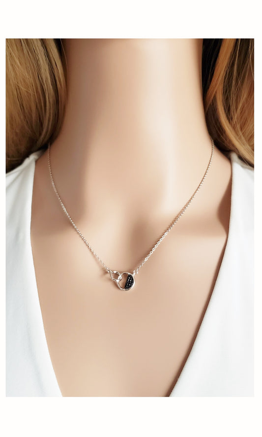 JESSICA Interlocking Black Spinel Necklace in Rhodium Over Sterling Silver
