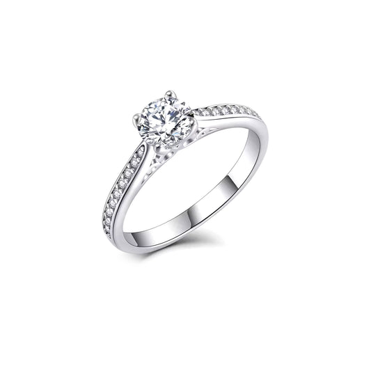 JOCELYNE Solitaire White CZ Diamond Simulant Ring in Rhodium Over Sterling Silver