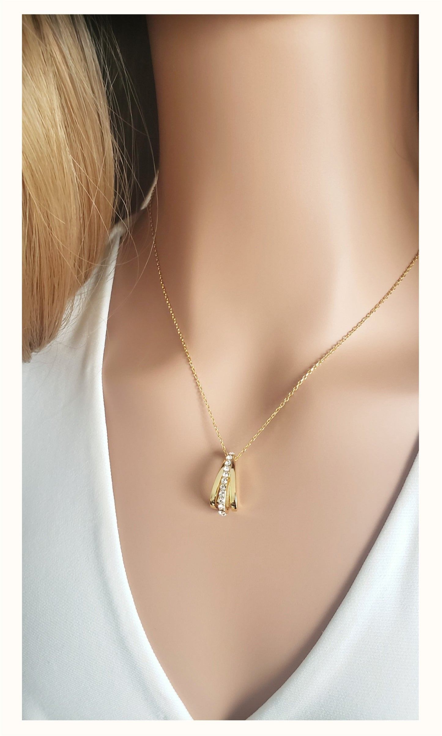 JOSÉE White Crystal Diamond Simulant Hoop Earrings, Necklace Set in 18K Gold Over Sterling Silver