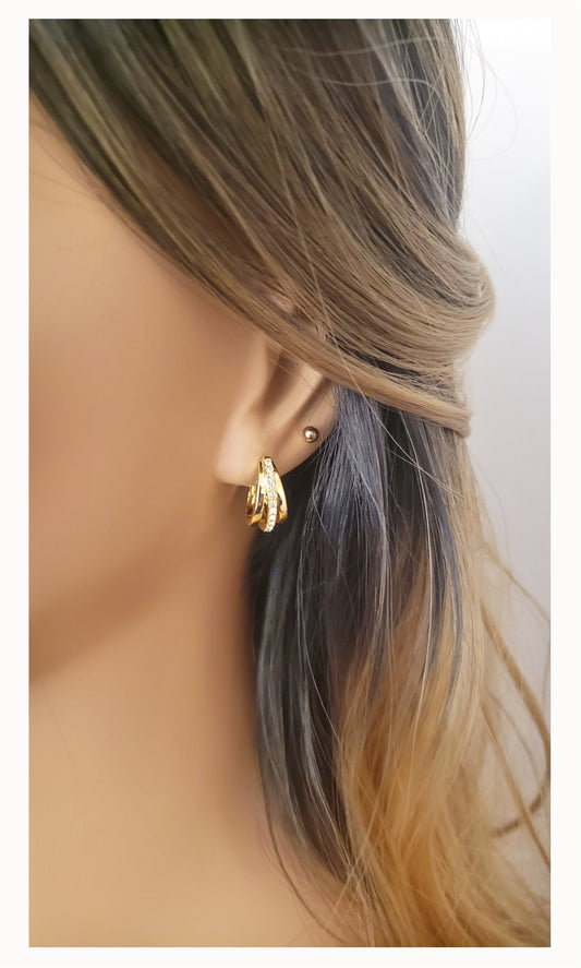 JOSÉE White Crystal Diamond Simulant Hoop Earrings 18K Gold Over Sterling Silver