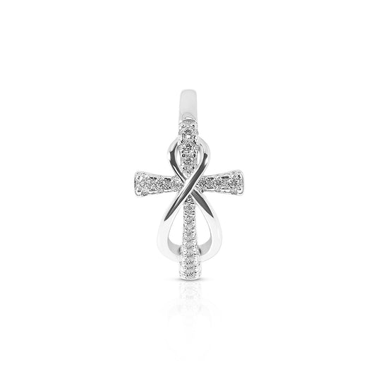JOY White CZ Diamond Simulant Angel Cross Ring in Rhodium Over Sterling Silver