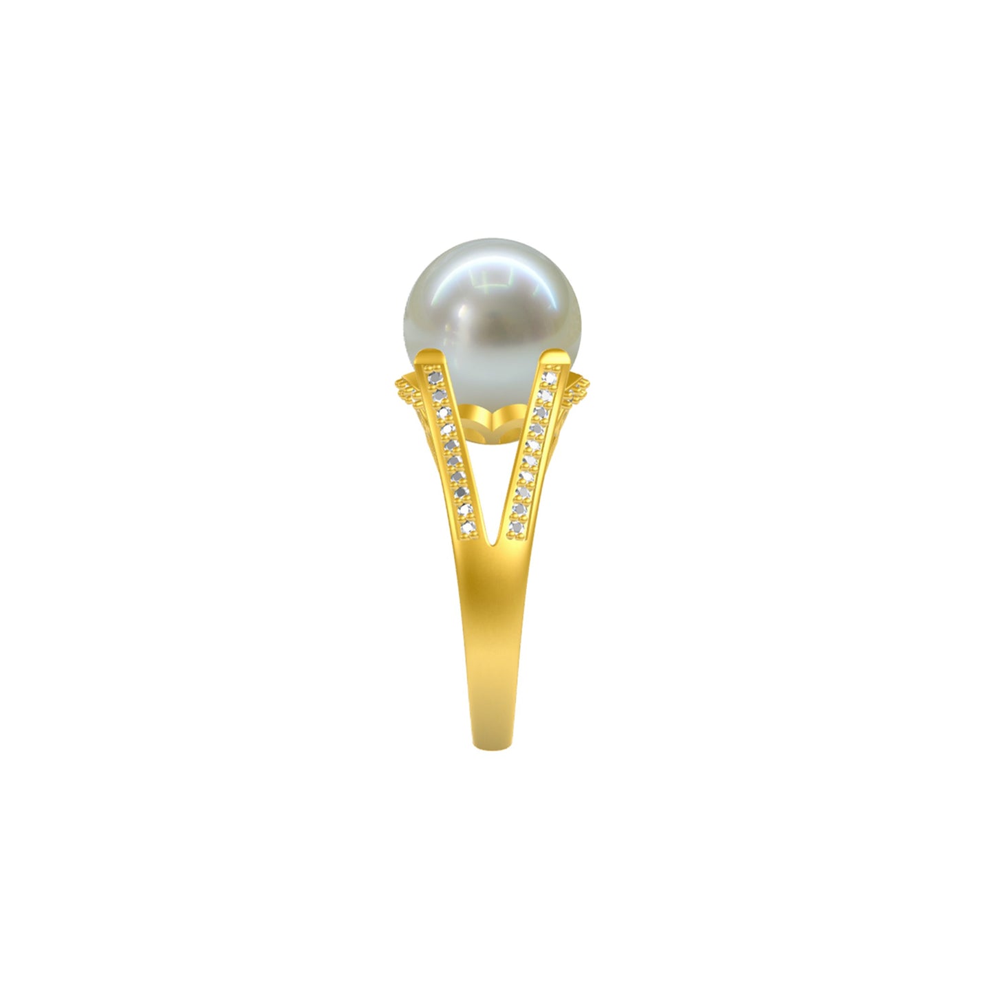 JUDITH Classic Pearl And White CZ Diamond Simulant Ring 18K Gold Over Sterling Silver