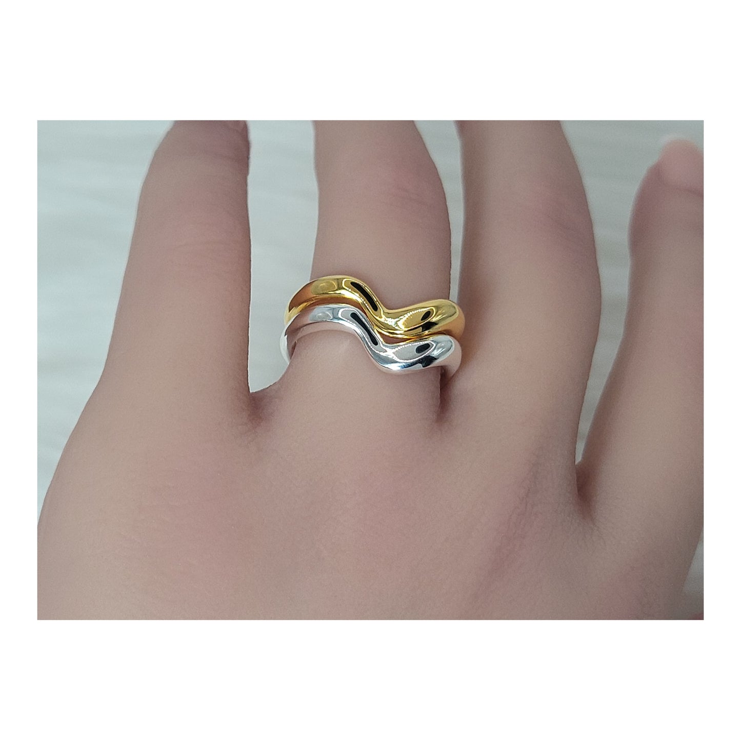 JULYET Two-Tone Interlocking Ring in 18K Gold and Rhodium Over Sterling Silver