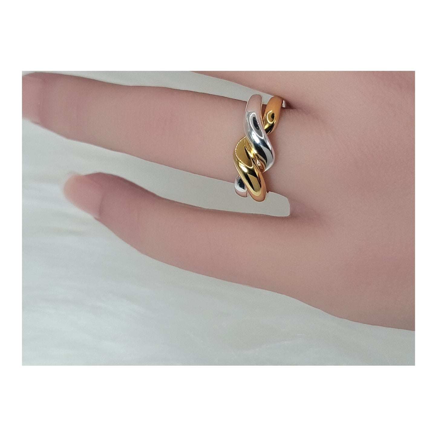 JULYET Two-Tone Interlocking Ring in 18K Gold and Rhodium Over Sterling Silver