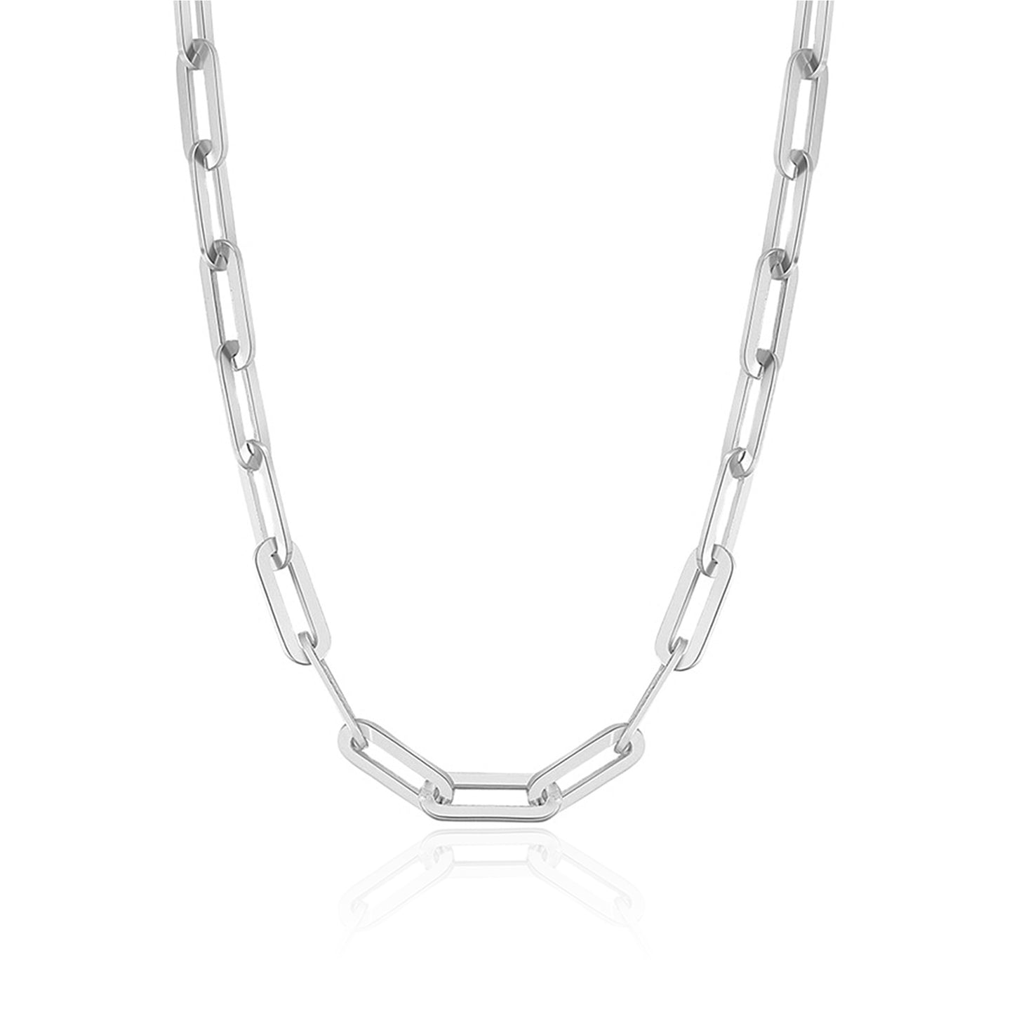 JENNIFER 4.5MM Paperclip Necklace in Rhodium Over Sterling Silver