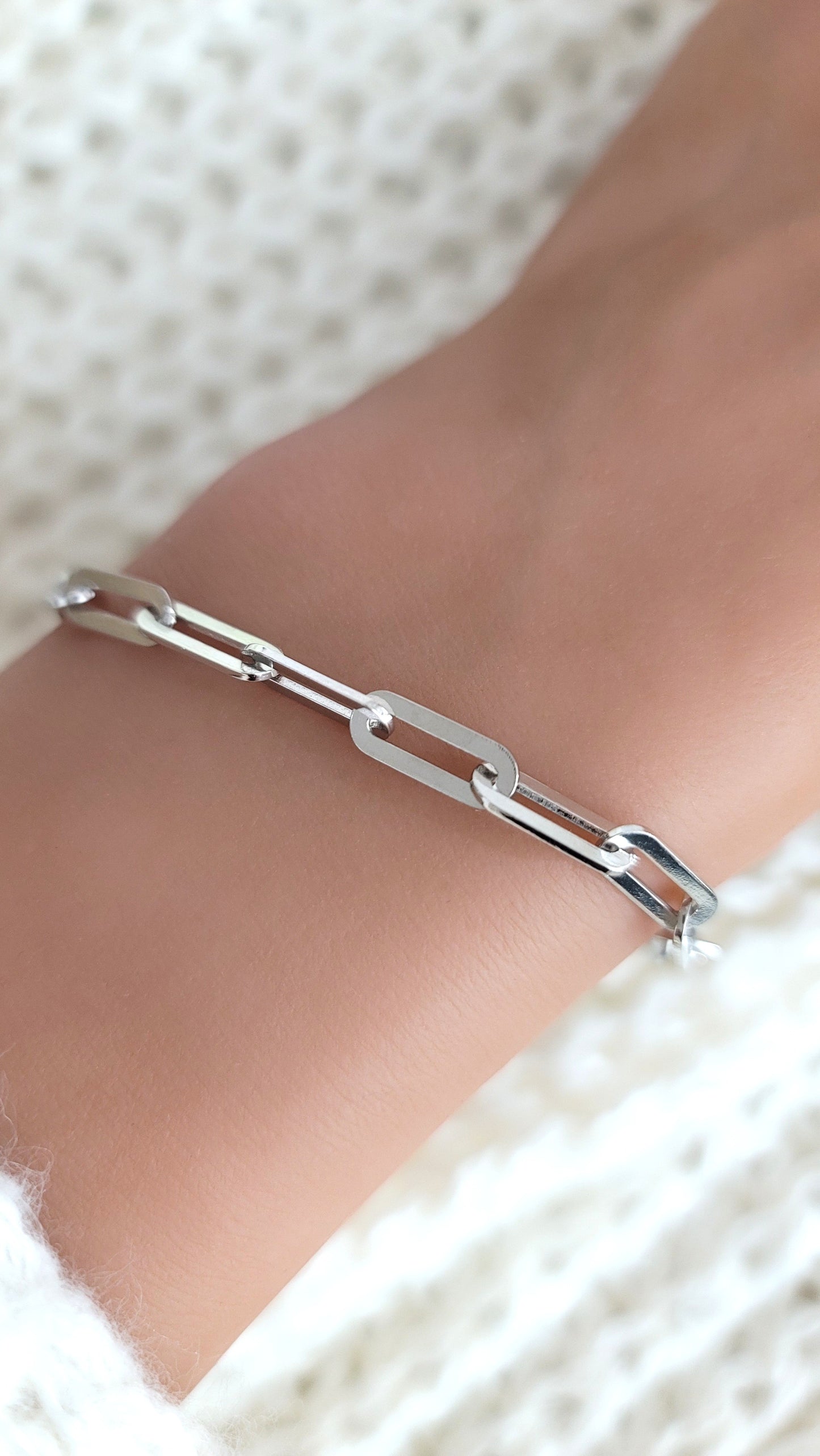 JENNY 4.5MM Paperclip Bracelet in Rhodium Over Sterling Silver