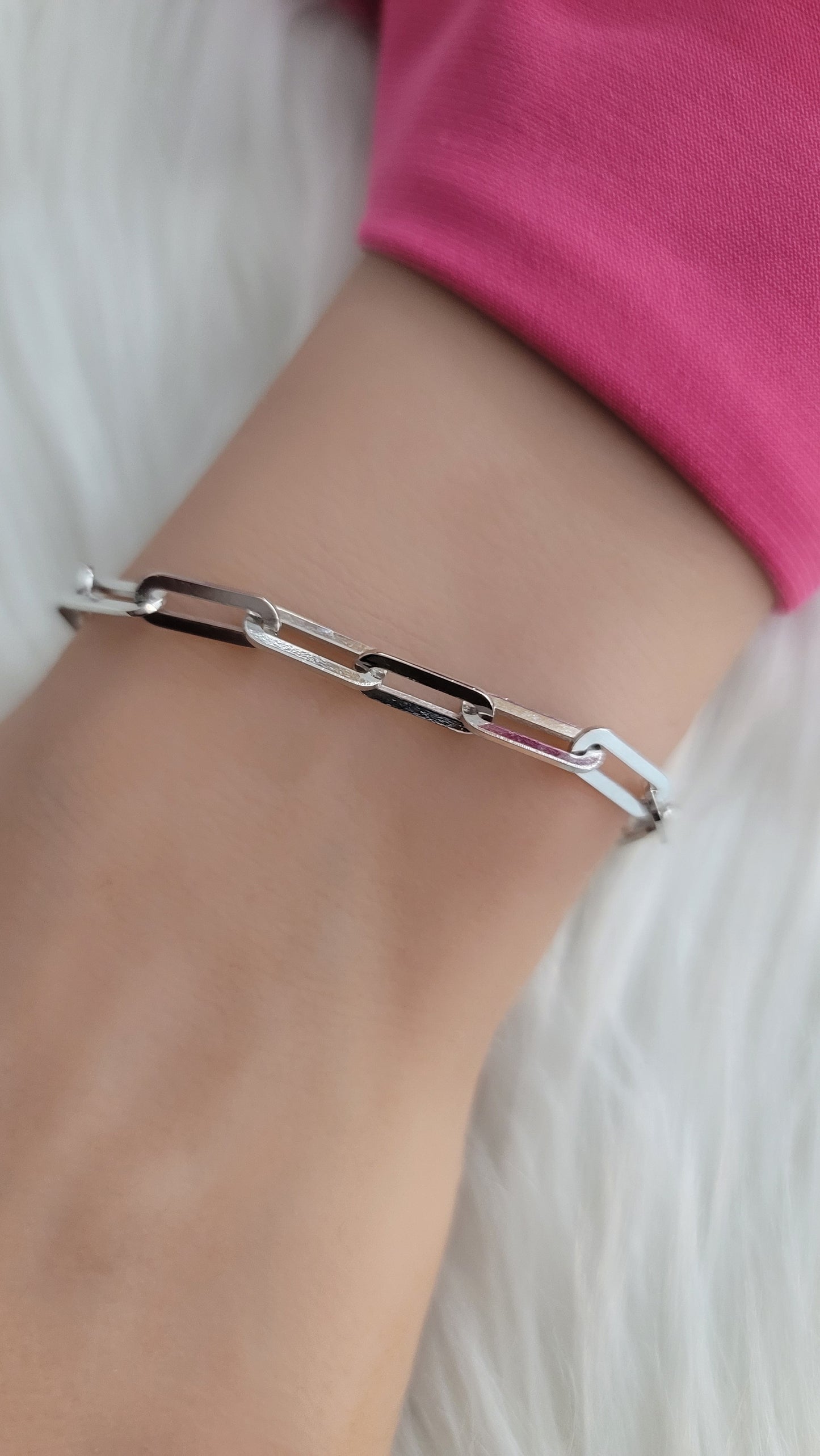 JENNY 4.5MM Paperclip Bracelet in Rhodium Over Sterling Silver