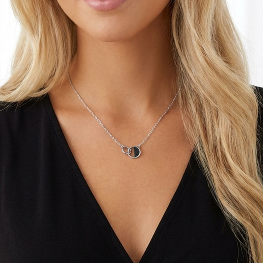 JESSICA Interlocking Black Spinel Necklace in Rhodium Over Sterling Silver