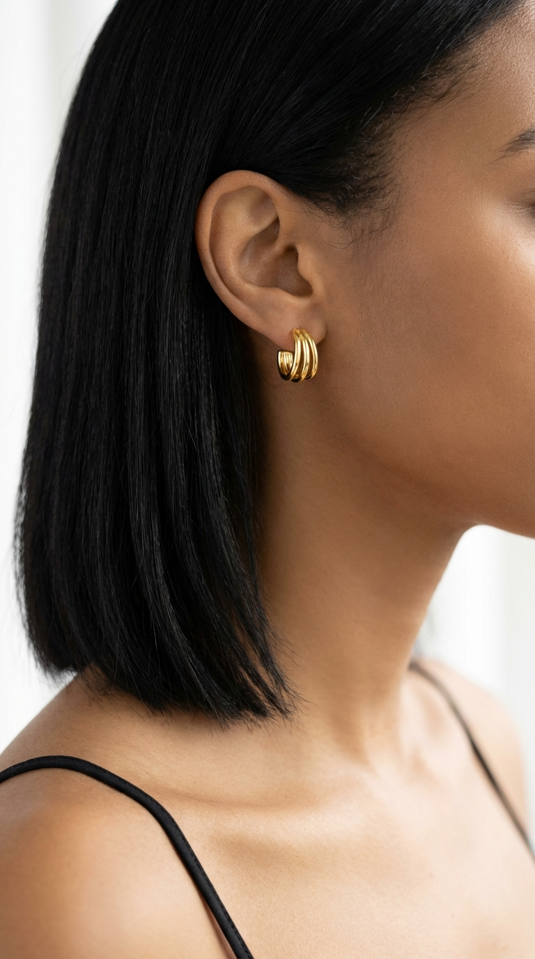 JOSIE Triple Row Hoop Earrings 14K Gold Over Sterling Silver