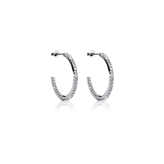 KAYLEE 20MM White Crystal Diamond Simulant Hoop Earrings 18K White Gold Over Sterling Silver