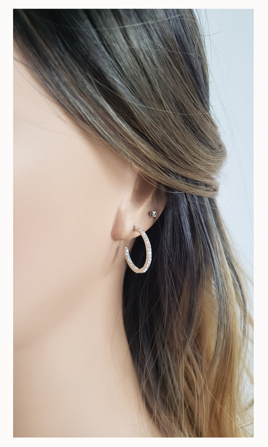 KAYLEE 20MM White Crystal Diamond Simulant Hoop Earrings 18K White Gold Over Sterling Silver