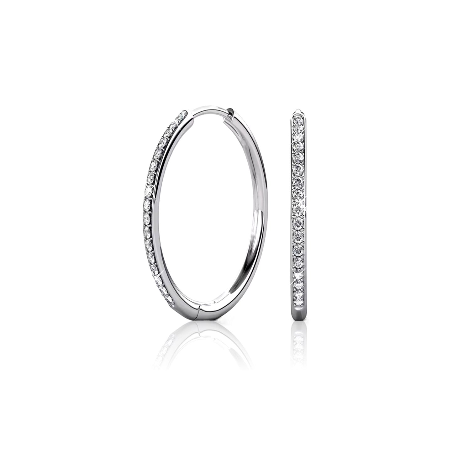 KAYLEIGH 40MM White Crystal Diamond Hoop Earrings 18K White Gold Over Sterling Silver