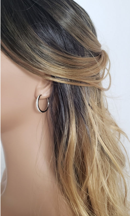 KAYLEIGH 20MM White Crystal Diamond Simulant Hoop Earrings 18K White Gold Over Sterling Silver