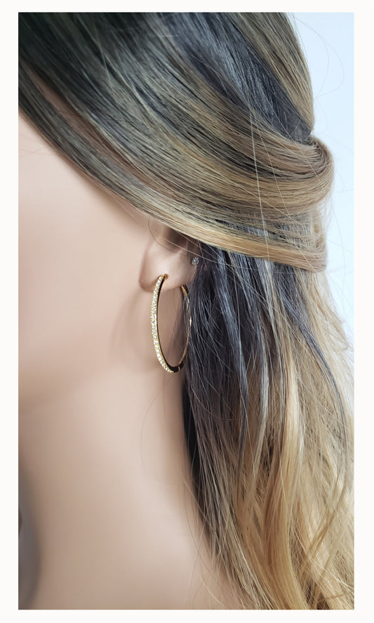 KAYLEIGH 40MM White Crystal Diamond Simulant Hoop Earrings 18K Gold Over Sterling Silver