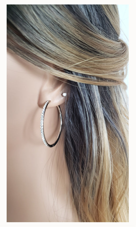 KAYLEIGH 40MM White Crystal Diamond Simulant Hoop Earrings 18K White Gold Over Sterling Silver