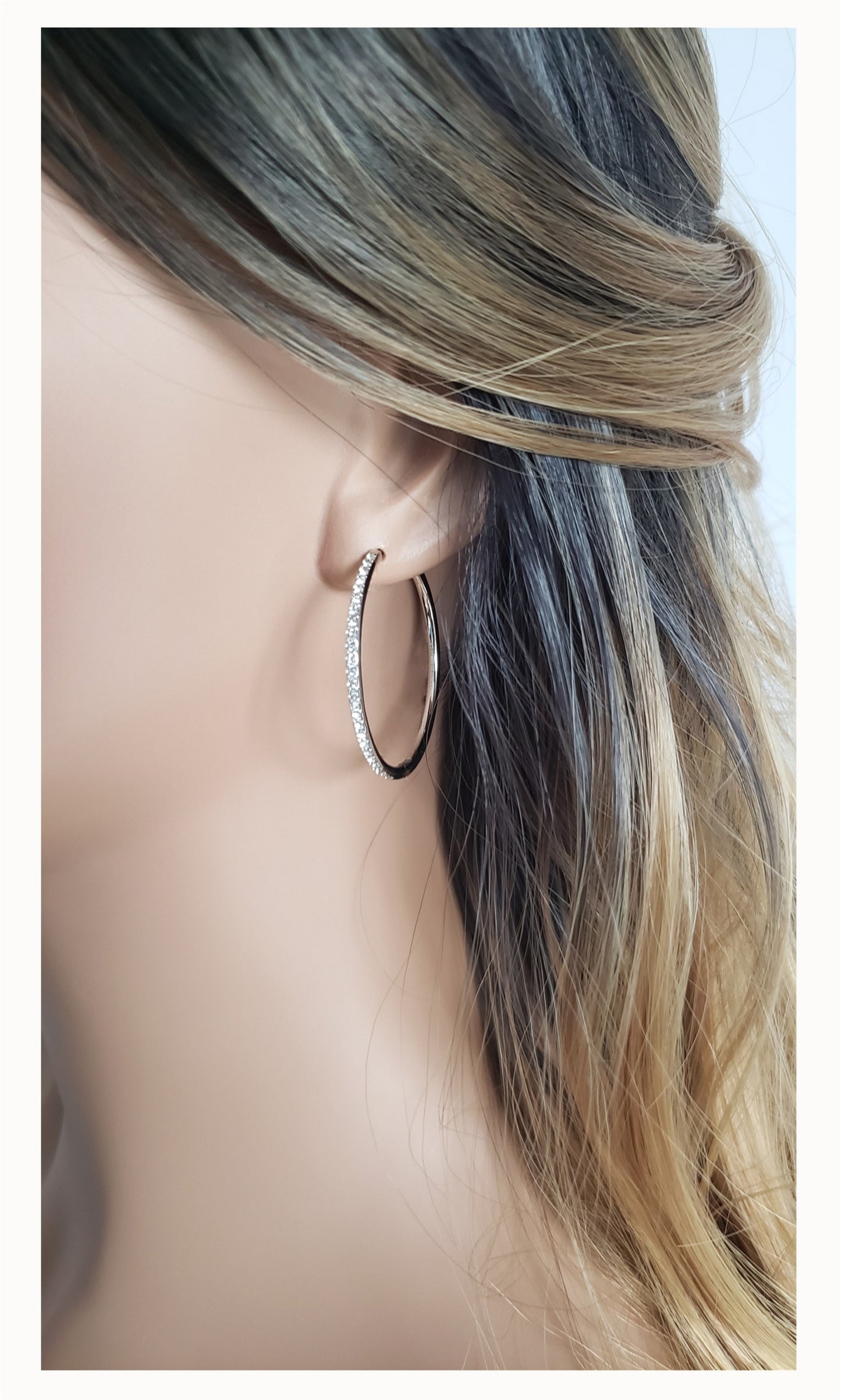 KAYLEIGH 40mm Austrian Crystal Hoop Earrings 18K White Gold Plated