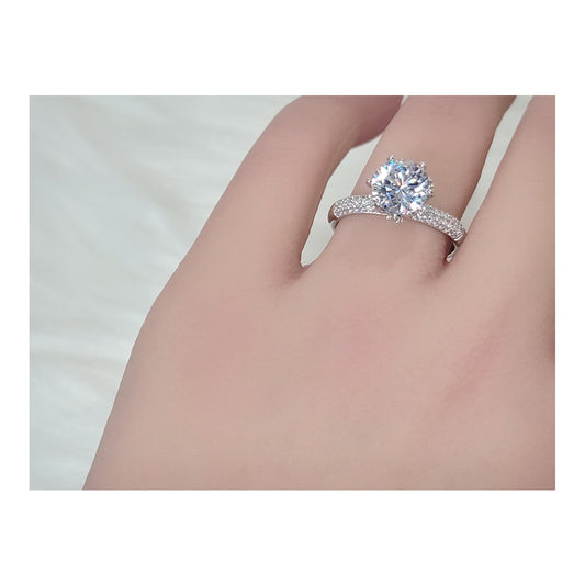 KELLYANNE Round White CZ Diamond Simulant Ring in Rhodium Over Sterling Silver