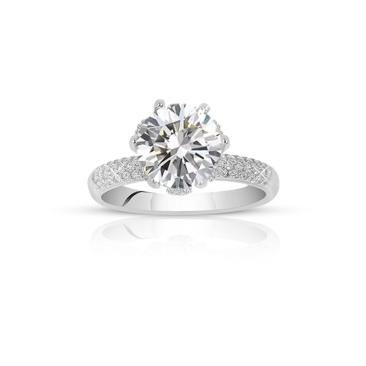 KELLYANNE Round White CZ Diamond Simulant Ring in Rhodium Over Sterling Silver