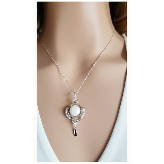 KIMBERLEY Pearl Pendant Necklace in Rhodium Over Sterling Silver
