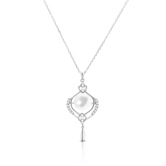 KIMBERLEY Pearl Pendant Necklace in Rhodium Over Sterling Silver