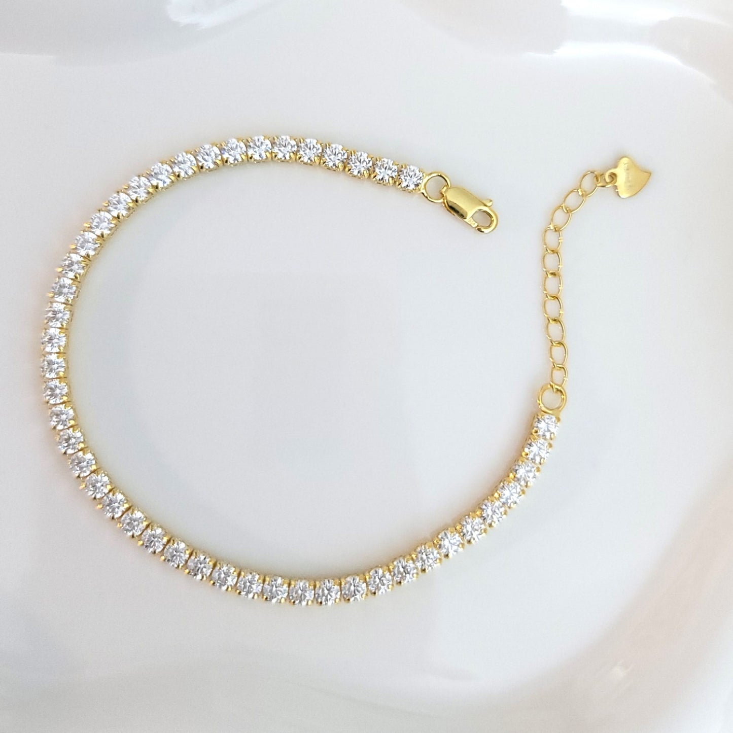 KATE 3MM White CZ Diamond Simulant Tennis Bracelet 18K Gold Over Sterling Silver